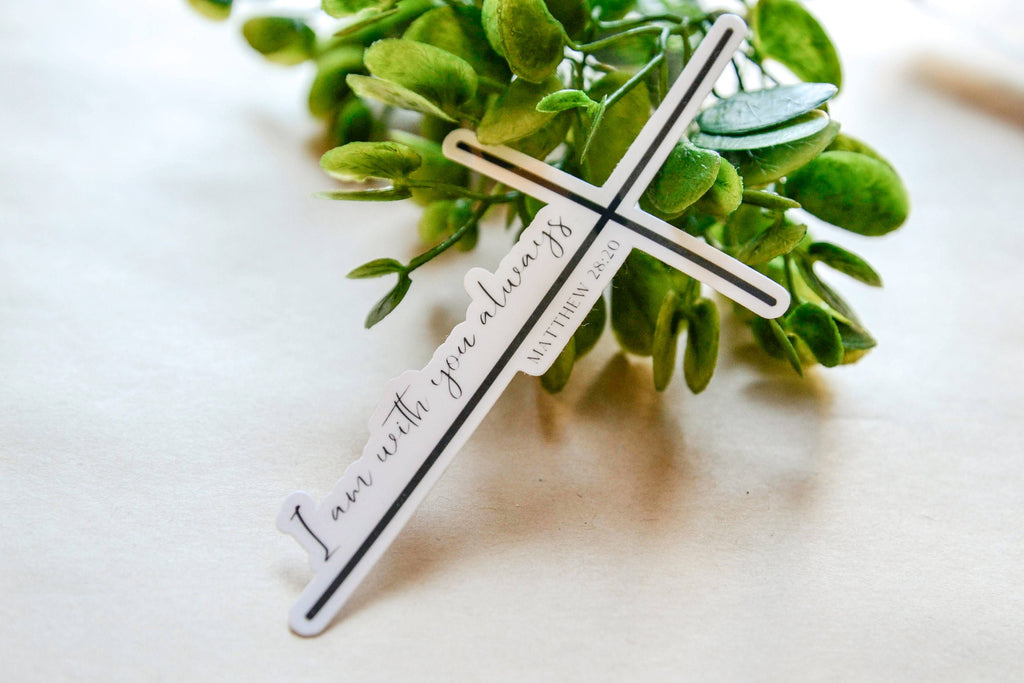 I Am With You Always Cross Waterproof Vinyl Christian Sticker