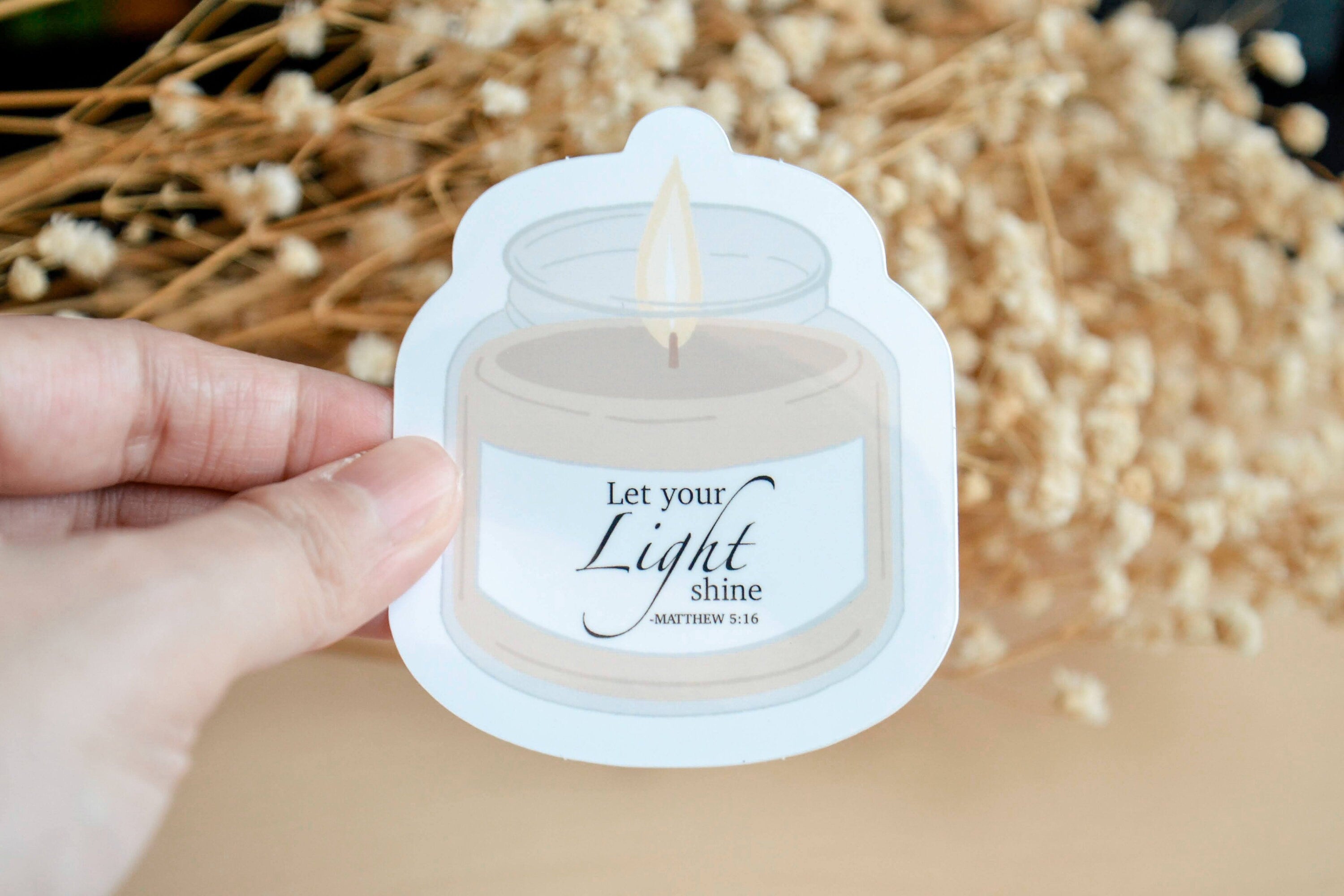Let Your Light Shine Candle Waterproof Christian Sticker Design| Faith Stickers