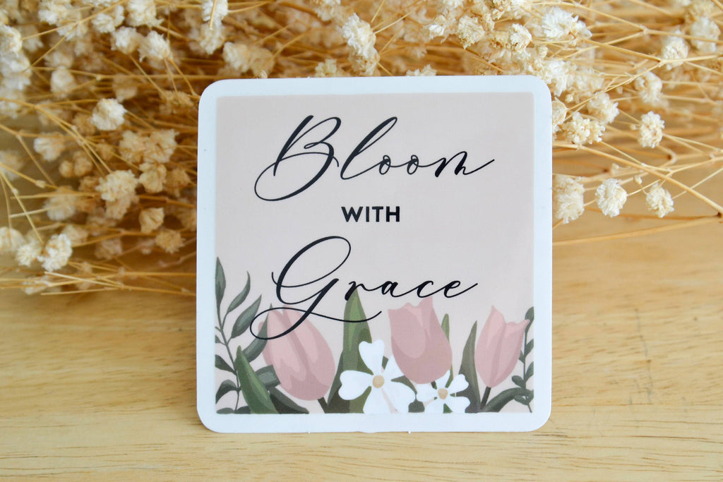 Bloom with Grace Waterproof Christian Vinyl Sticker